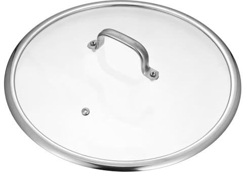 HOLIDYOYO Couvercle Inox 33.30 Cm Pour Poêle Et Casserole Verre Trempé Transparent Avec Poignée Antichaleur Résistant Aux Chocs Pour Cuisine Maison