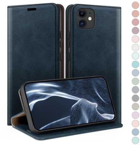 HUOUH für iPhone 12/iPhone 12 Pro 6,1 Hülle mit RFID Schutzhülle aus Lederhülle Handyhülle,360 Grad Schutz Case,Kartenfach Leder ständer Handy hülle für Apple 12 Klapphülle Wallet Cover Dunkelblau