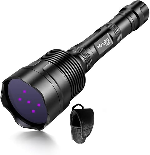 KEENZO Potente linterna UV UV500 de 365 nm, linterna ultra violeta, 5 LED, potente linterna de luz negra para búsqueda de orina de mascotas y minerales, detección de antigüedades, búsqueda de