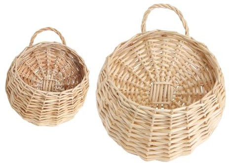 BESPORTBLE 2 Stück Hängender Wandkorb aus Rattan, Beige, Rustikal