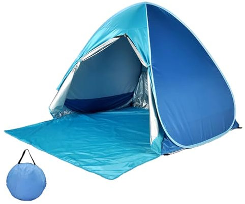 Strandmuschel Pop Up Strandzelt, Tragbar Light Automatisches Strandzelt, Extra Light Pop Up Zelt, Wurfzelt mit Tragetasche für 3-4 Personen Beach Zelt Familien Sonnenschutz Camping Blau