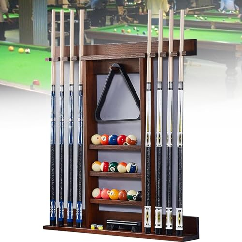 Agashi Pool Queue Halter, Wandmontierte Pool Queue Ständer Aus Holz, Hält 8 Queue Stöcke, Billard Queue Ständer Für Billard Zimmer Driving Ranclub