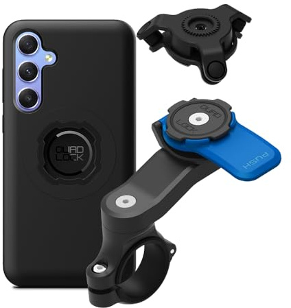 Quad Lock Motorcycle Handlebar Phone Mount Kit with Vibration Dampener and Galaxy A55 MAG Case