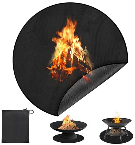 Fire Pit Mat for Decking, 38inch(98cm) Round Fireproof Mat Heat Insulated Thicken Protective Mat Reusable Waterproof Fire Heatproof Mat for BBQ, Grill, Floor, Patio, Camping (Black)