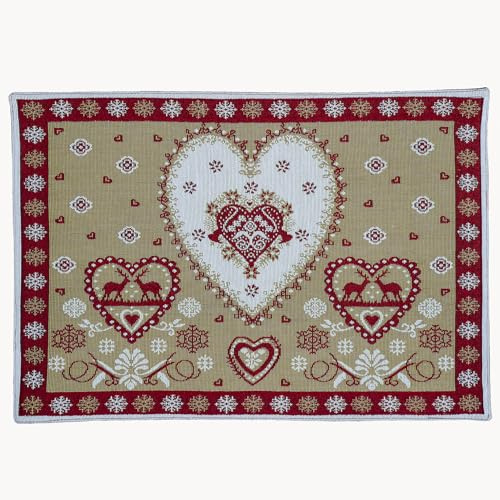 Raebel OHG 2er Set Tischset Mitteldecke Tischläufer Gobelin Winter Weihnachten Verschiedene Motive Baumwollmischung (Herzen)