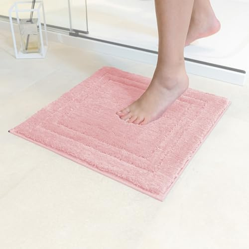 Decomira Badematte rutschfest | Als Badteppich Set kombinierbar | WC-Teppich Badezimmer-Teppich Bad-Vorleger waschbar | Duschvorleger waschbar Bad-Garnitur | Rosa - 45x45 cm
