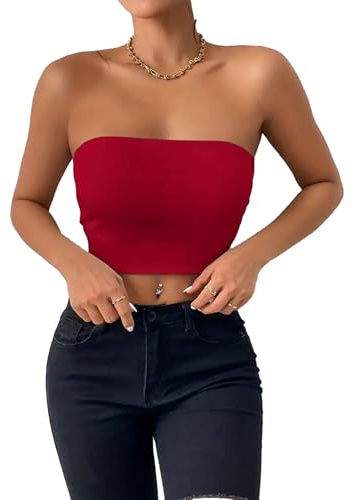 Kxydlww Crop Top Femme Tube Bande Bodycon Corsage Stretch Respirant Crop Top Tube Sexy Sans Couture Top Y2K T-shirt, rouge, Large