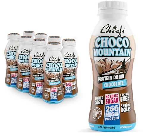 CHIEFS High 26g Protein Shake - Chocolate Flavour - No Added Sugar - Lactose-free - Gluten Free - Lower Carb - Ready to Drink - 8x300ml Bottles