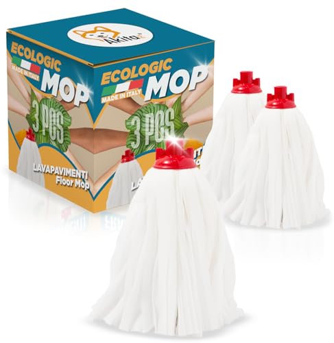 Akitaink Set 3 Pezzi MOP ECOLOGIC Mocio Ecologico in Composizione Viscosa di Poliestere con Aggancio Universale per Lavapavimenti Pulizia Profonda e Massima Assorbenza su Ogni Superficie Made in Italy