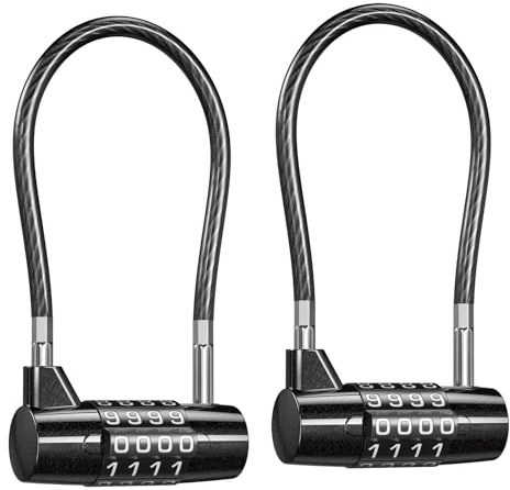 OQIMAX 2PCS Candado de Arco Largo, Cerradura de Combination de 4 Dígitos, Resistente a la Intemperie y Cortas, para Taquillas de Gimnasio, Maletas, Bicicletas, Cabañas, Puertas de Mascotas