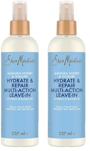 SheaMoisture Hydrate & Repair Multi-Action Leave-In für extrem trockenes und sprödes Haar Manukahonig & Joghurt frei von Silikonen und Sulfaten - 2 x 237 ml