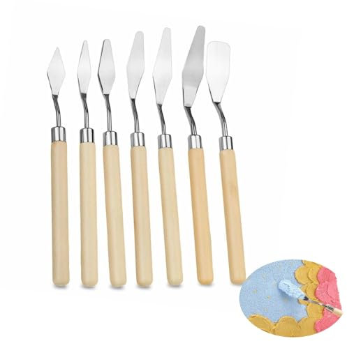 Generic 7 Pcs Stainless Steel Palette Knife Set with Wooden Handle for Acrylic Oil Painting