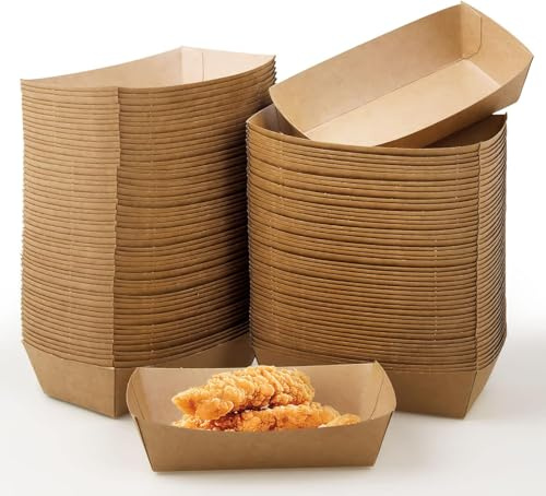 200 pièces de plateaux en papier kraft marron, paniers jetables pour servir les aliments, résistants à la graisse, pour nachos, tacos, frites, hot-dogs, maïs, BBQ