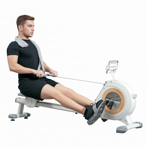 SPORTNOW Rowing Machine, 16-Level Magnetic Rower Machine with LCD Monitor and Phone Holder, Vertical Storage, 150kg Weight Capacity for Home Gym Cardio Training, White