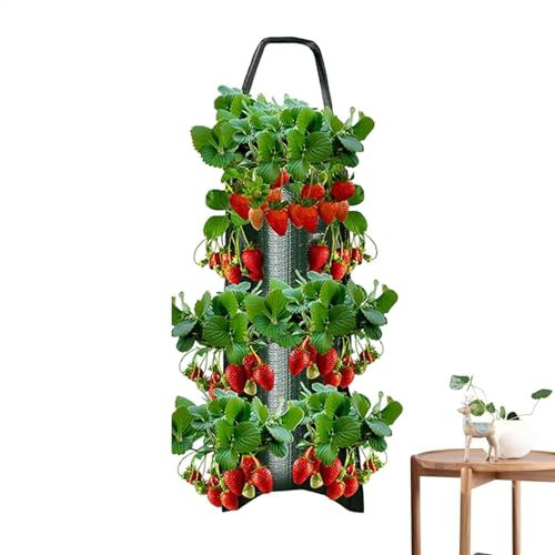 Jordgubbsodlingspåsar – jordgubbstomat plantering odlingspåse | andningsbar trädgårdspåse med flera tillväxthål idealiska för jordgubbar, grönsaker och blommor