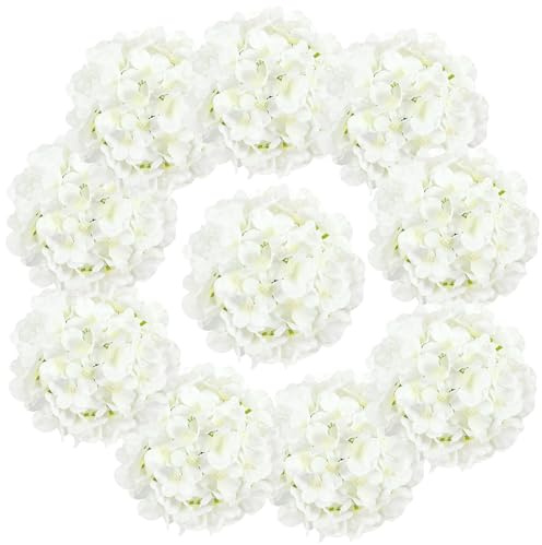 Auihiay 10PCS Hydrangea Artificial Flowers, Faux White Flowers for Wedding Centerpieces, DIY Bouquets, Bridal Shower, Floral Decor Home Decoration with Stems (VASE NOT Included)