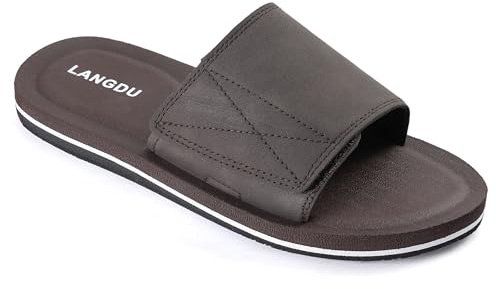 LANGDU Herrtofflor sandaler justerbar lätt toffel flip flops, Brun, 43 EU