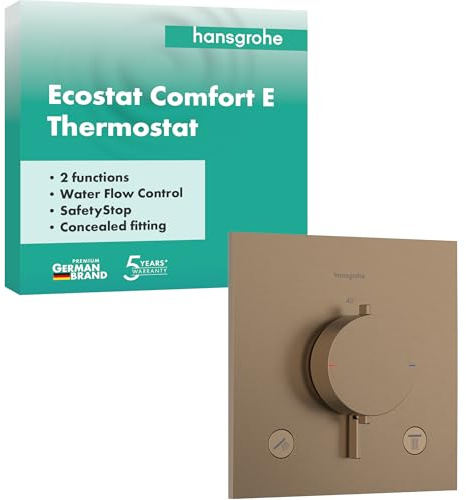 hansgrohe Ecostat Comfort E - Duschthermostat Unterputz, Duscharmatur mit Sicherheitssperre (SafetyStop) bei 40° C, Thermostat für die Dusche, Mischbatterie für 2 Verbraucher, Brushed Bronze, 33711140