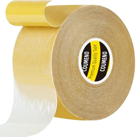 COUMENO Double Sided Tape 50mm×50m, Heavy Duty Mounting Tape, Strong Adhesive Tape for Wall with Transparent Cloth Mesh, Super Sticky & Easy to Tear by Hand Tape for Picture Hanging,Carpets,DIY Crafts