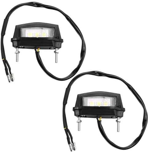 Qaum 2PCS Motorcycle Number Plate Light Universal 12V Waterproof LED Motorbike License Plate Light Rear Lamp Registration White Super Bright - 3 LED Beads, Simple 2 Wires Connection