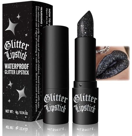 Glitzer Lippenstift, Perlglanz Lipstick Schwarz, Shimmer Lipstick, Diamond Glitter Lippenstift 24 Stunden Halt, Langanhaltende, Highly Pigmented, Non-Stick Cup Lip Stick für Frauen Lippen Make up (06)
