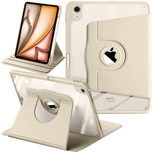 Roterande Fodral för iPad Air 11 Tum M4/M3/M2 (2026/2025/2024), Air 5/4 (2022/2020 5:e/4:e Gen 10,9 Tum) med Pencil Hållare, 360 Grader Roterande Stand Stötsäkert Case Klar Tillbaka, 3-Stjärnljus
