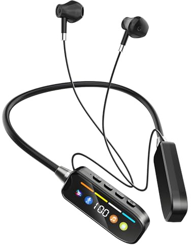 OBEST Cuffie Bluetooth 5.3, fascia per il collo con funzione di monitoraggio in-ear, cuffie da nudo, cuffie sportive senza fili, per corsa, traning, fitness (nero)