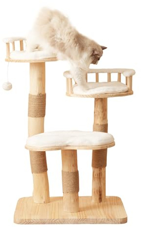 muenfly Kratzbaum für Maine Coon - Katzen Katzenbaum XXL aus Massivholz - mehrstöckiger Katzenkratzbaum mit Wolken-Kissen & Spielball - Kratzbaum große Katzen stabil