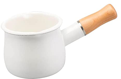 Gcljlmy Mini scaldabagno smaltato, casseruola da 10 cm, con pentola, scalda caffè, cioccolato, bianco