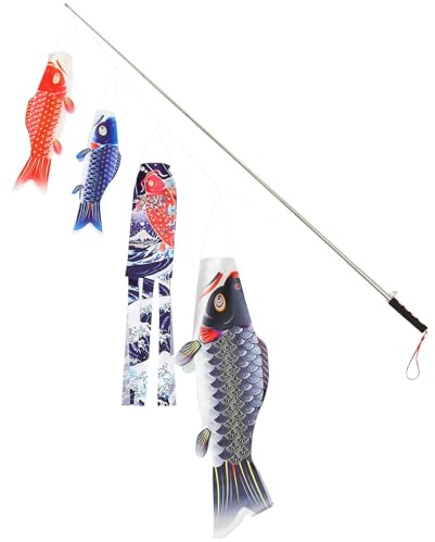 Angoily Japanischer Karpfen Windsack Outdoor Deko Satz Realistischer Fisch Windsack in Klein mit Japanischem Stil Hängende Gartendekoration für Terrasse Garten und Restaurant