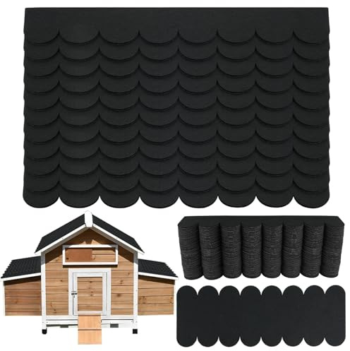 Draupnir 53 STK Dachpappe Selbstklebend für Vogelhaus,Selbstklebende Mini Dachschindeln aus Filz, Wasserdicht für Nistkasten, Vogelhaus, Kaninchenstall,Schwarz