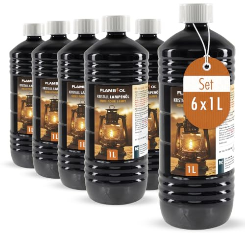 Höfer Chemie 6 x 1 L FLAMBIOL® Lampenöl hochrein geeignet für Öl-Lampen | Petroleum Lampen, Gartenfackeln & Sturmlaternen - Geruchlos, Rußfrei & mit Kindersicherheitsverschluß