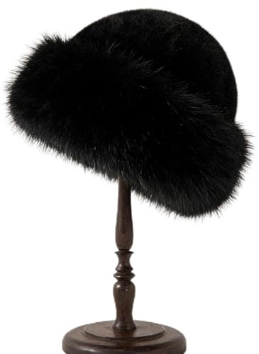 FellmüTze PelzmüTze Damen Mit Kunstfuchs-Bommel,2026 Neu PlüSchmüTze Aus Faux-Fuchspelz,Weiche & Warme WintermüTze FüR Damen,Stilvoll FüR Camping Und Skifahren,Ideale Geschenkidee FüR Frauen (Schwarz)