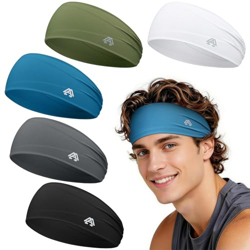 AWUMBUK Sport Stirnband Damen & Herren - 5 Pcs Haarband Workout Schweißband Stirn Atmungsaktiv Elastisch Hasrband rutschfest Headband für Laufen, Basketball, Yoga, Gym, Wandern, Radfahren