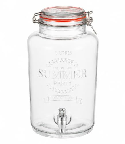 EVERGOODS 5 Litre Glass Storage Jar Glass Beverage Dispenser with Stainless Steel Tap – Large Airtight Jar for Homemade Lemonade, Iced Tea, Sangria, Cold Brew Coffee & Infused Water – Perfect for Part