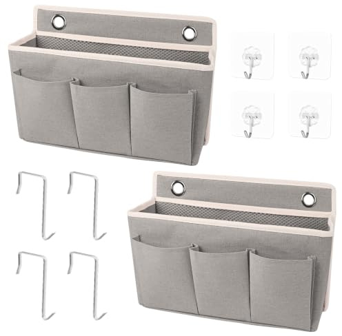 2 Stück Hängeorganizer Wand Organizer mit 8 Haken Aufbewahrung Hängend | Tür Organizer Leinen mit Großer Mesh Abteilung Und 3 Taschen, für Schlafzimmer Büro Badezimmer Küche Camping (Rosa)