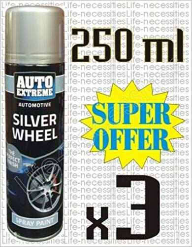 LNL 3 x 250ML AX SILVER ALLOY WHEEL SPRAY PAINT RESTORER CAR BIKE AUTO SILVER SATIN