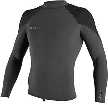 O'Neill Men's Reactor-2 1.5mm Long Sleeve Pullover Wetsuit Top, Lightweight Warmth and Flexibility for All Water Activities, Graphite/Black/Cool Grey, Small