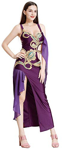 ROYAL SMEELA Belly Dance Costume for Women Belly Dance Dress Dancing Dresses Maxi Slit Skirt Professional Carnival Outfit Dark Purple