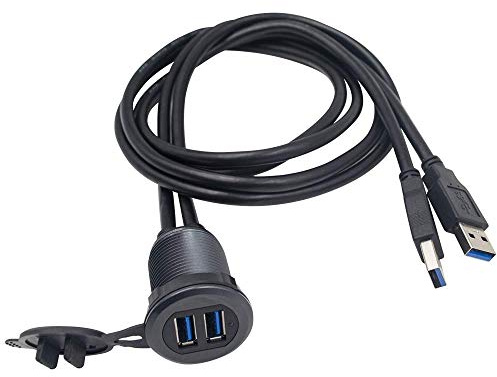 Duttek USB Panel Unterputz Kabel, 2 x USB 3.0 Stecker auf Buchse Verlängerungsmontage Armaturenbrett Halterung,USB Einbaubuchse für Auto, Boot, Motorrad 1M/3.3 FT (Runder Doppel USB 3.0)