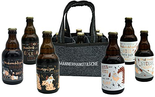 Jack's Weihnachtsbier Männerhandtasche/gefüllt mit 6 Bierflaschen 0,33l Weihnachten/Bier Weihnachten/witzige Sprüche zum Fest/Sixpack/für echte Männer/Weihnachtsbier