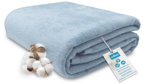 ZOLLNER Kuscheldecke flauschig in 220x240 cm - weiche und langlebige Sofadecke in hellblau - waschbar bis 40°C - Mischgewebe - mit elegantem Einfassband - Hotelqualität - Oeko Tex® Zertifiziert