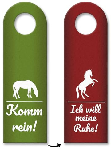 3x Komm rein - Ich will meine Ruhe Türhänger in Rot und Grün mit Pferd Motiv
