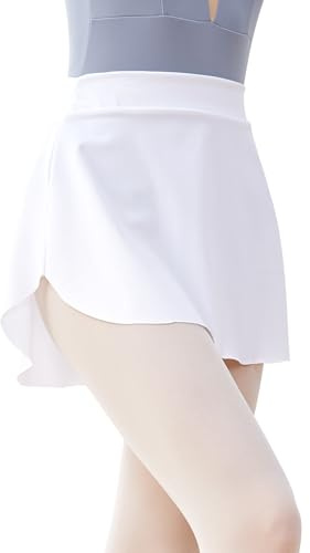 Daydance White Teen Girls Ballet Skirt Pull On Bullet Point Skirt for Dance