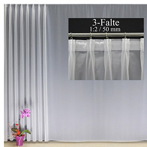 EASYHomefashion Hochwertige Fertiggardine Voile Store Deko Schal mit Faltenband Bleiband 3-Falten-KRÄUSELBAND 1:2/50 mm (größe wählbar), 175 x 275 cm (HöhexBreite)