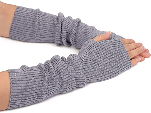 rackbone Fingerlose Handschuhe, Armwärmer, langärmlig, gestrickt, für Damen, Strick, Wolle, Arme, Langarm, gestrickt, Handschuhe, lässig, warm, weich, Damen, grau, One size