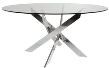 Home Heavenly® - Mesa Centro Redonda de Cristal Dan, de 80 cm diámetro x 40 cm Altura. 4 Patas entrecruzadas. (Plateado)