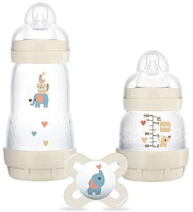 MAM Set de Recién Nacido, Set Regalo, Incluye: 1 Biberón Anticólico de 130ml, 1 Biberón Anticólico de 260ml, 1 Chupete Original Start, a partir de 0 meses, Neutro