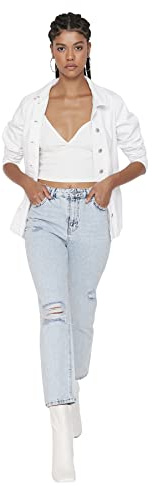 Trendyol Jeans Acampanados de Cintura Alta para Mujer, Azul Claro, 62
