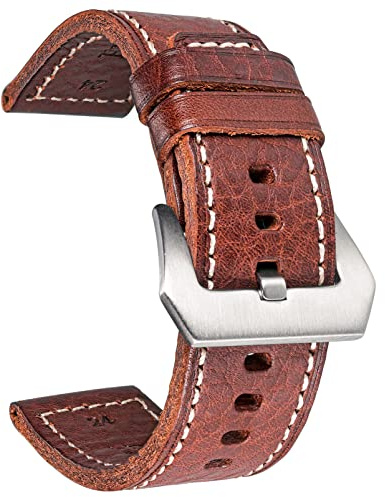 hemsut h Echtes Leder Uhrenarmband, Retro Vintage 20 22 24 26mm Handgefertigtes Ersatz Leder Uhrenarmband für Männer und Frauen